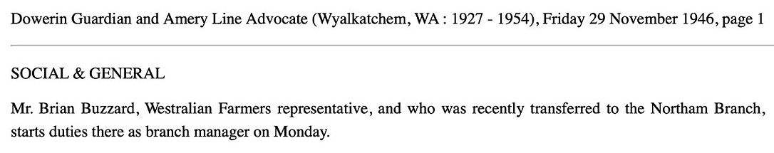 Branch Manager for Wesfarmers December 1946